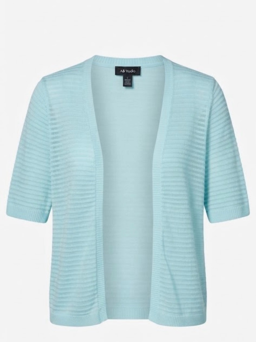 Light Blue Striped Short Sleeve Open Front Cardigan Sweater